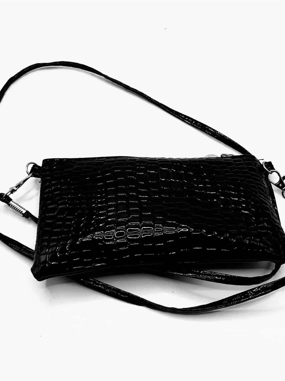 Small Black Patent Leather Crossbody Wallet